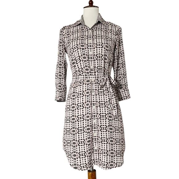 CAbi Colony Club Geometric Print Shirt Dress Blush/Black Size XSmall - Picture 3 of 11